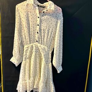Zara White Polka Dot Button-Up Dress